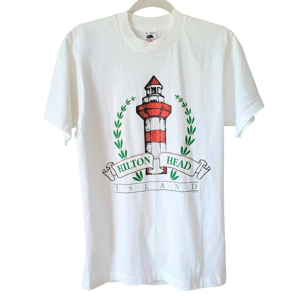 VTG Hilton Head SC Tourist Tee Shirt S Hanes Tube Single Stitch Lighthouse NEW